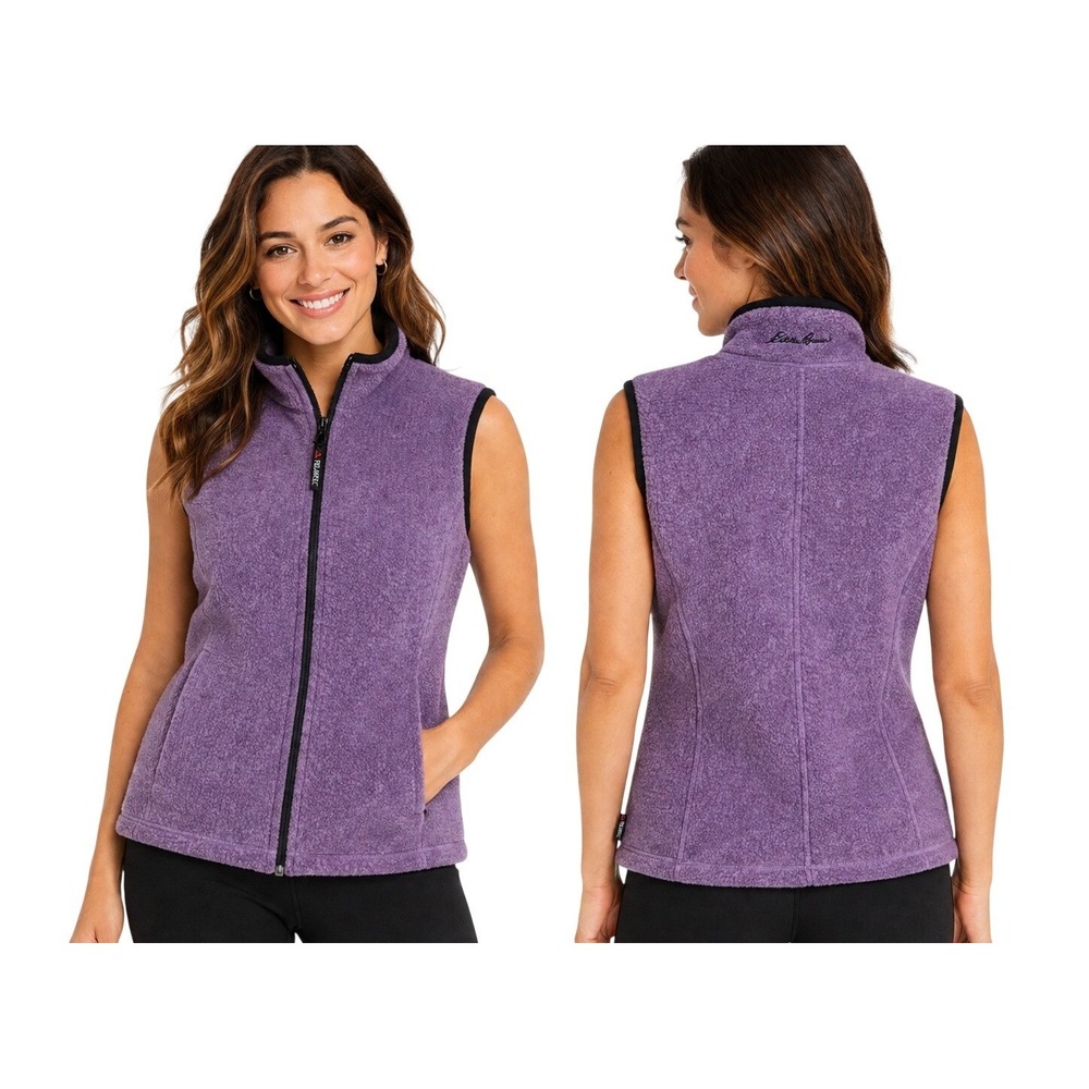 Eddie Bauer Polartec Fleece Vest Womens Medium Purple Full Zip Mock Neck Outdoor